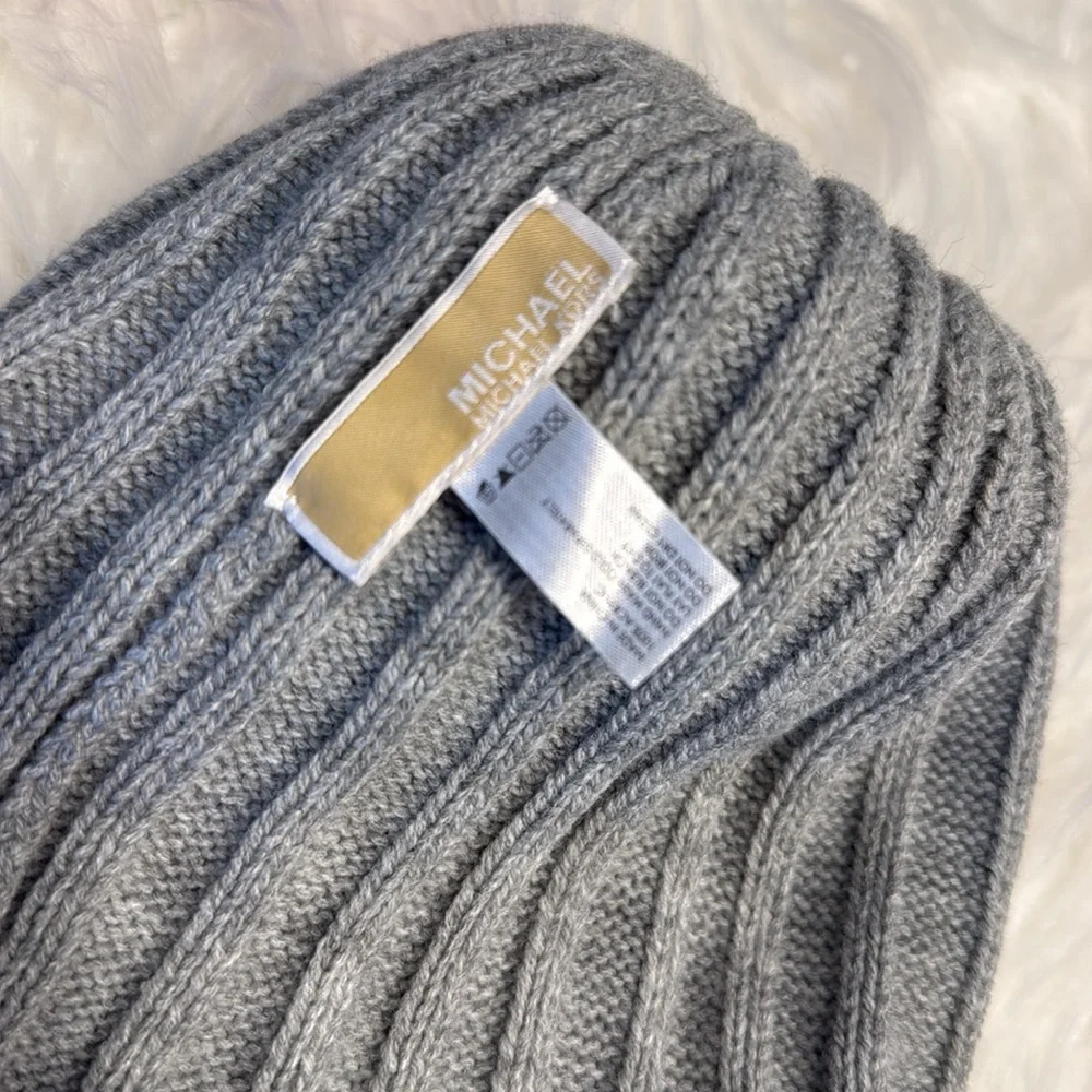 Michael Kors | Women’s Gray Pom Pom Winter Hat Folded Design